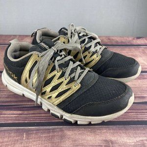 Reebok Yourflex Womens Size 6.5 Running Shoes Black And Gold